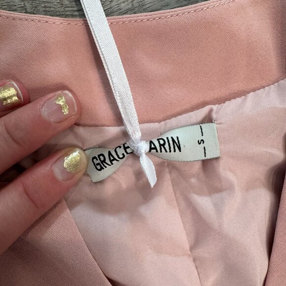 Grace Karin NWT pink pleated sleeveless dress tie belt V-neck size small D50 - Picture 2 of 9